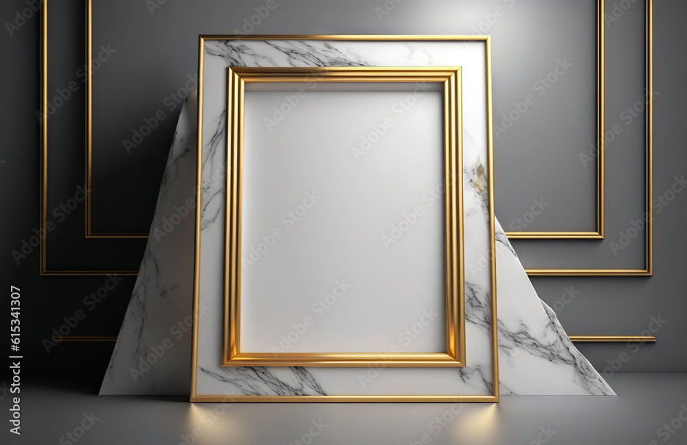 Vertical gold frame in a contemporary interior mockup. Generative Ai