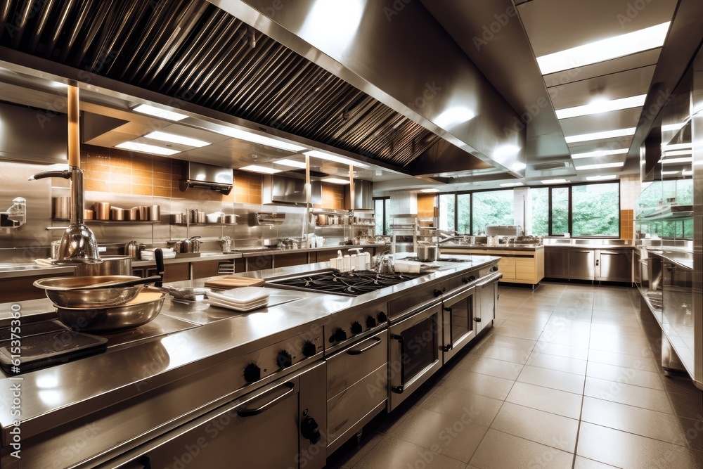 Restaurant equipment, Modern industrial kitchen.