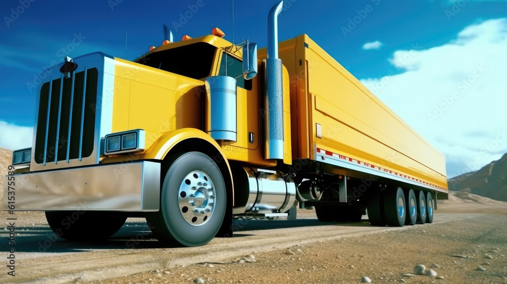 Modern heavy truck trailer, Big powerful truck moves on highway.