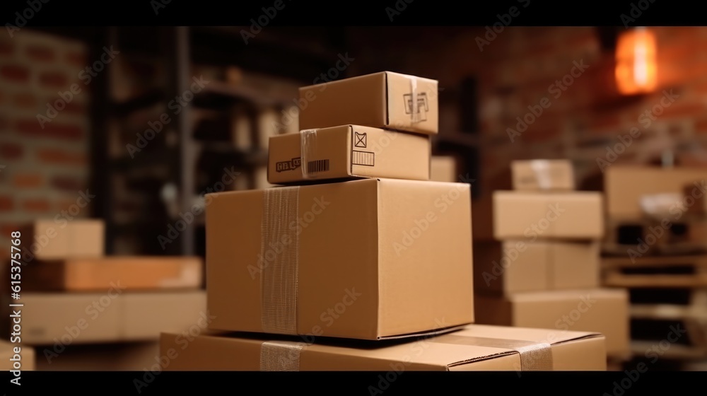 Packing accessories at workplace of startup small business owner, cardboard parcel box for online se