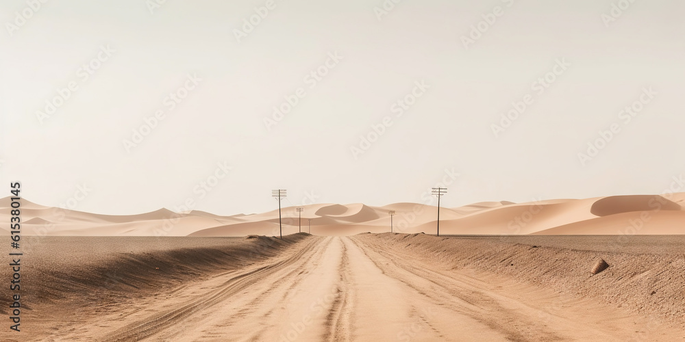 Minimalistic empty highway in desert. Travel concept. Generative AI