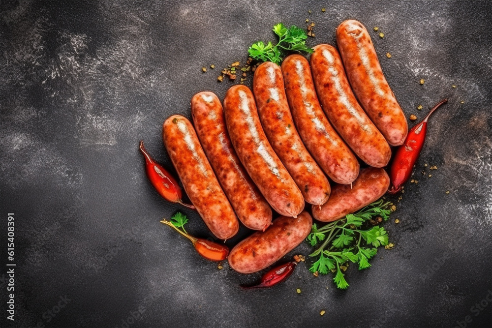 Sausages on concrete background