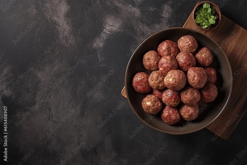 Raw meatballs on concrete background