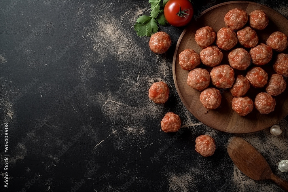 Raw meatballs on concrete background