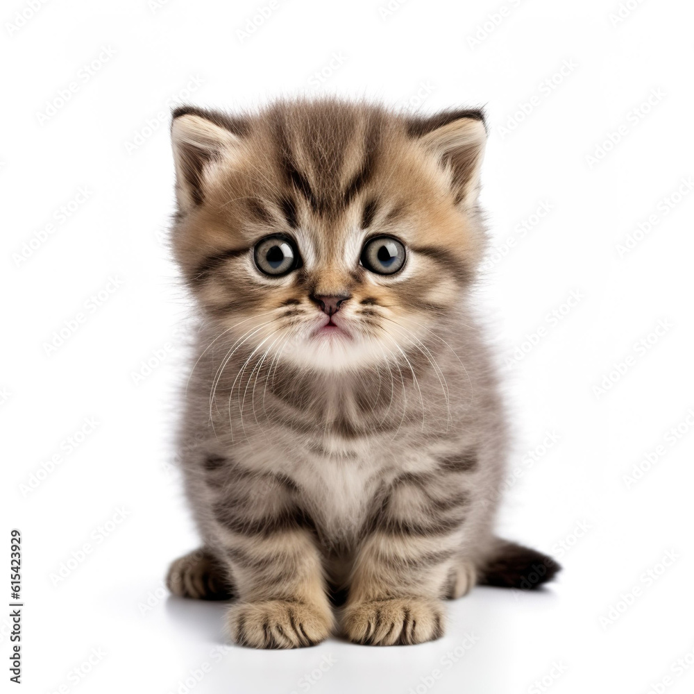 Cute little cat baby kitty realistic photo generative AI illustration isolated on white background. 