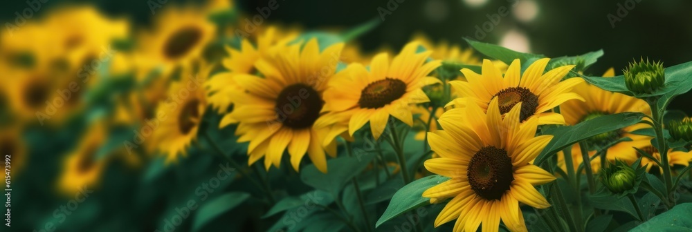 Yellow sunflower like heliopsis flowers on dark green background