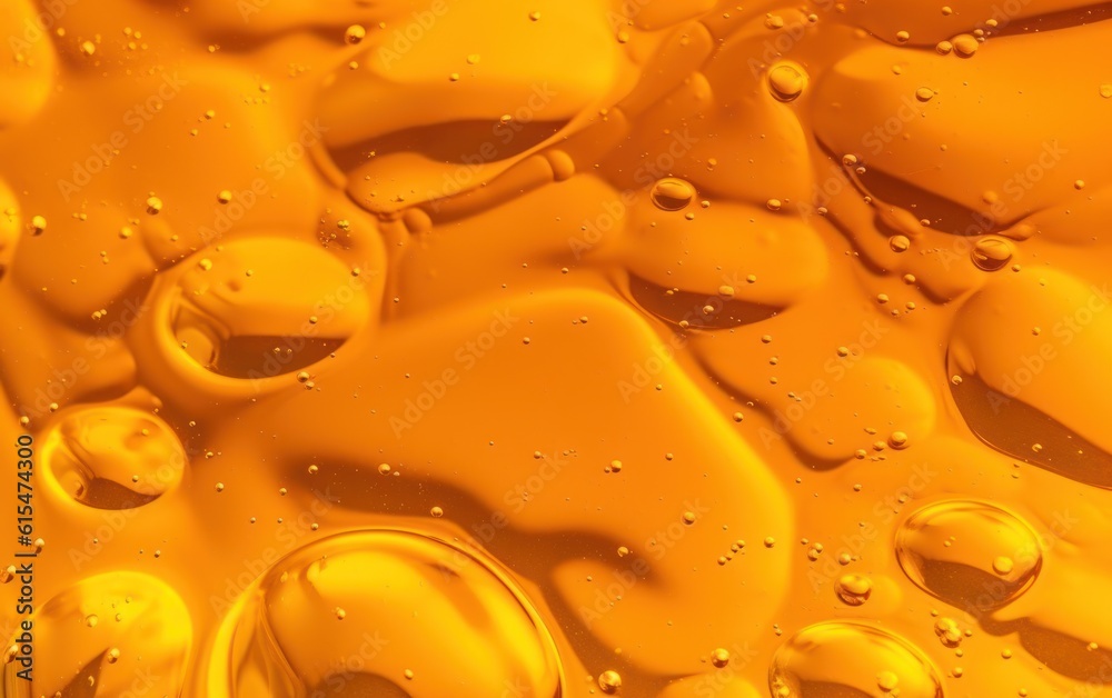 Texture of transparent yellow gel with air bubbles and waves on orange background