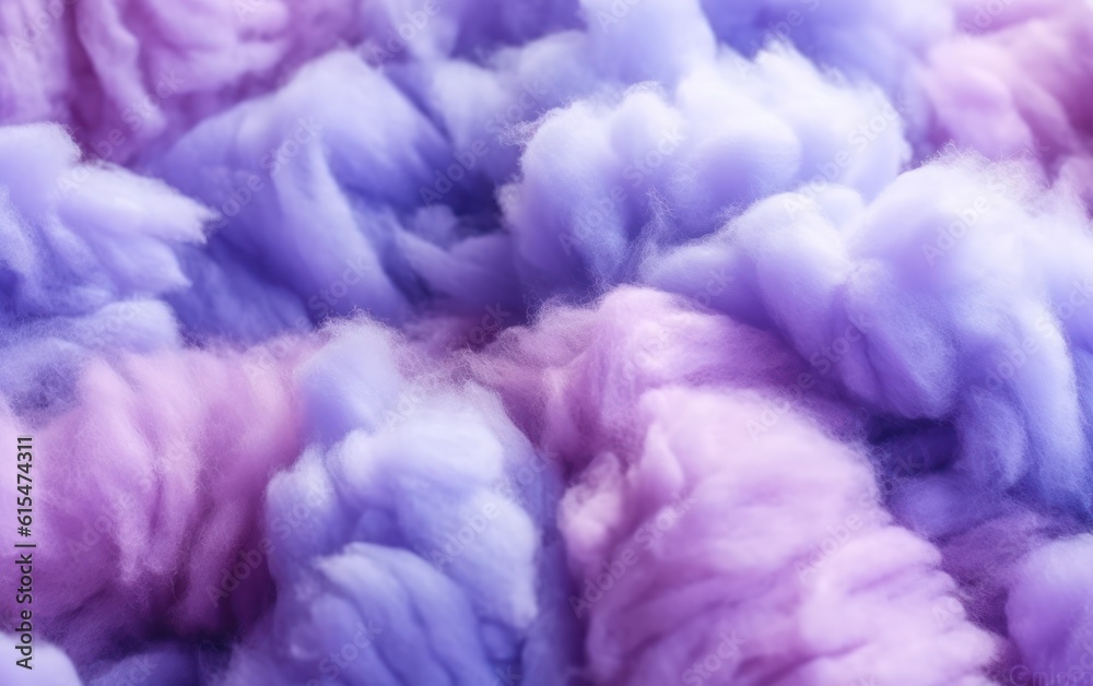 Sweet purple fluffy cotton candy background, soft colorful pastel candyfloss texture