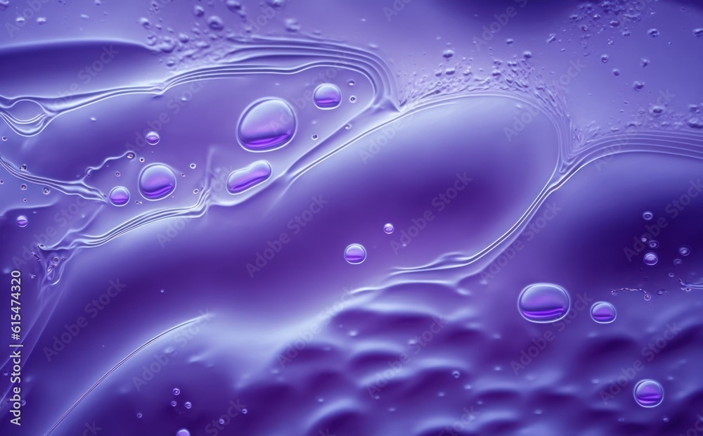 Texture of transparent light violet blue gel with air bubbles and waves on soft background