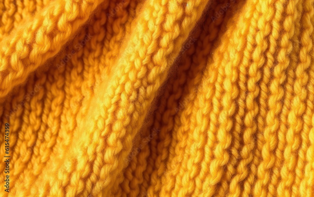 Soft knitted yellow sweater texture closeup. Light orange abstract background