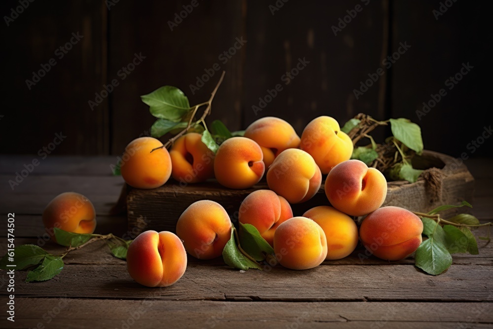 Ripe apricots on old wooden table