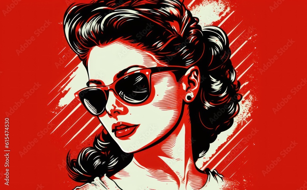 Retro stylefashion woman wearing trendy sunglasses. Pin up girl