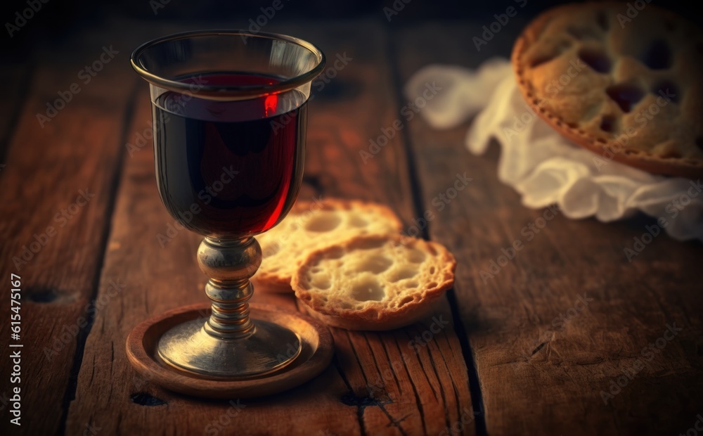 Holy communion on wooden table on church.Taking holy Communion