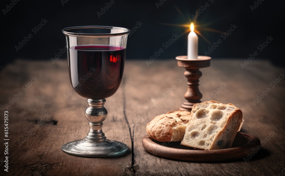 Holy communion on wooden table on church.Taking holy Communion