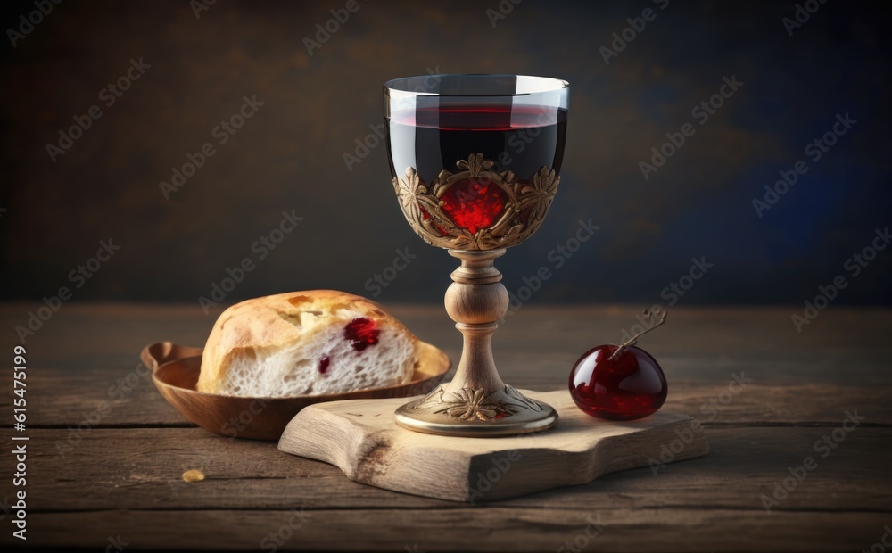 Holy communion on wooden table on church.Taking holy Communion