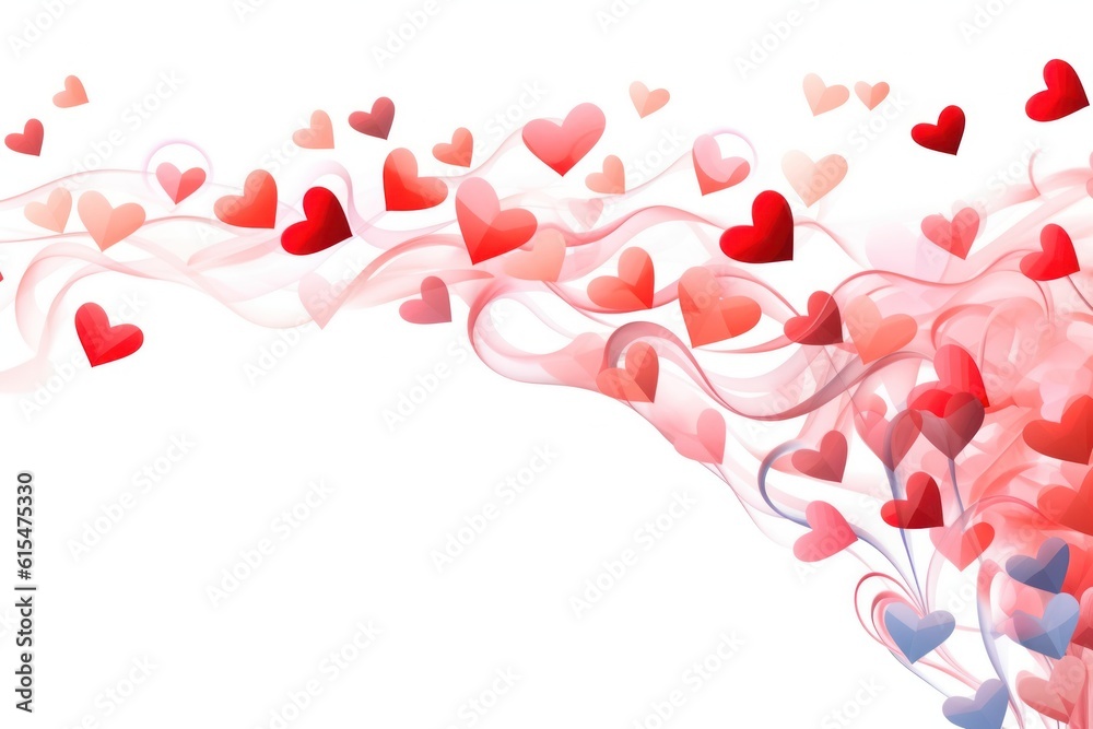 Flying hearts , red pink hearts wave pattern overlay on transparent or white background