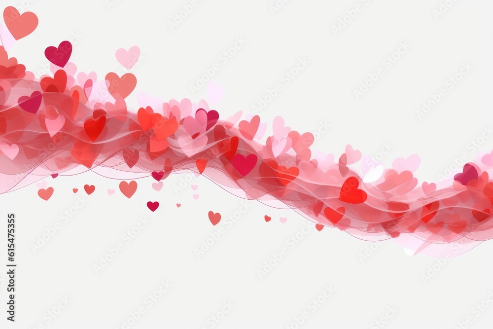 Flying hearts , red pink hearts wave pattern overlay on transparent or white background