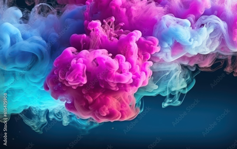 Color smoke. Ink water. Paint drop. Fantasy underwater burst. Blue pink contrast fluid splash cloud