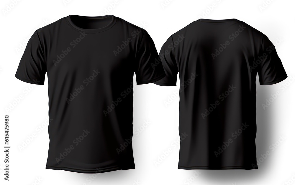 Blank black shirt mock up template, front and back view, isolated on white, plain t - shirt mockup