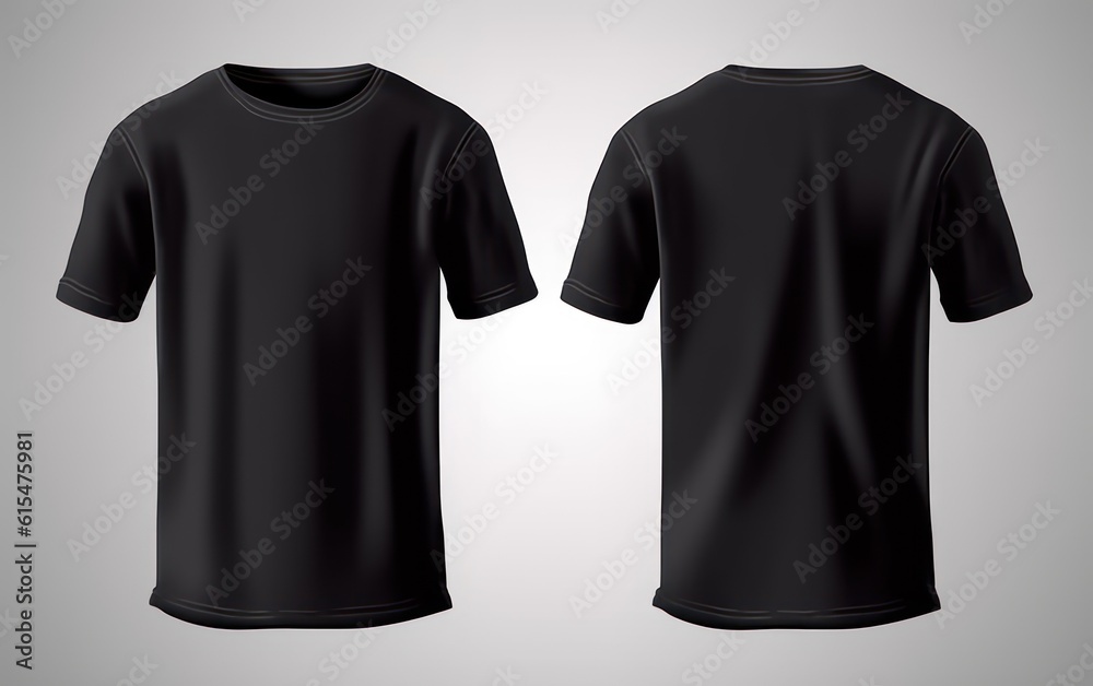 Blank black shirt mock up template, front and back view, isolated on white, plain t - shirt mockup