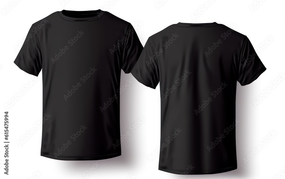 Blank black shirt mock up template, front and back view, isolated on white, plain t - shirt mockup