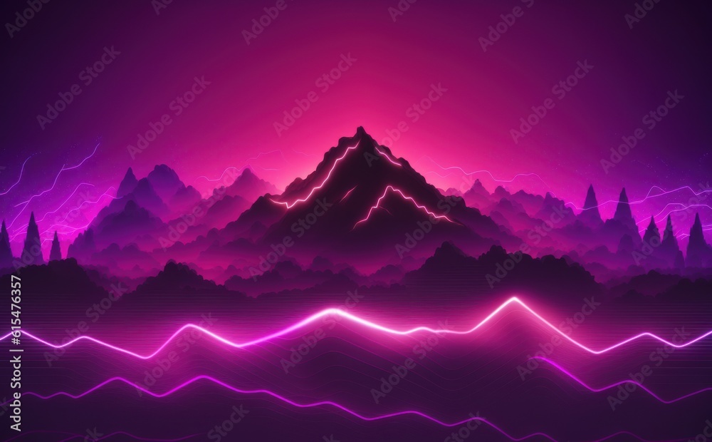 Abstract pink-purple background with neon lines and fog, synthwave