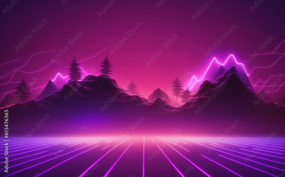 Abstract pink-purple background with neon lines and fog, synthwave