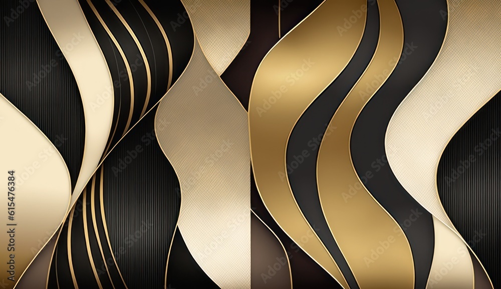 Abstract modern minimalism wallpaper golden, black, beige, black, and shapes with black lines