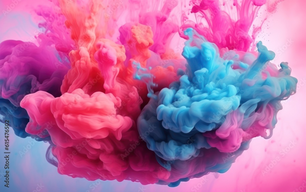 Abstract colorful pink soft pastel color cloud background, multicolored ink drop fluid motion in wat