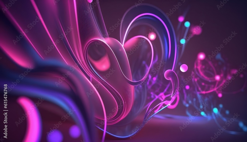 abstract pink blue neon background, unfocused curvy glowing lines and bokeh lights, ultraviolet wall