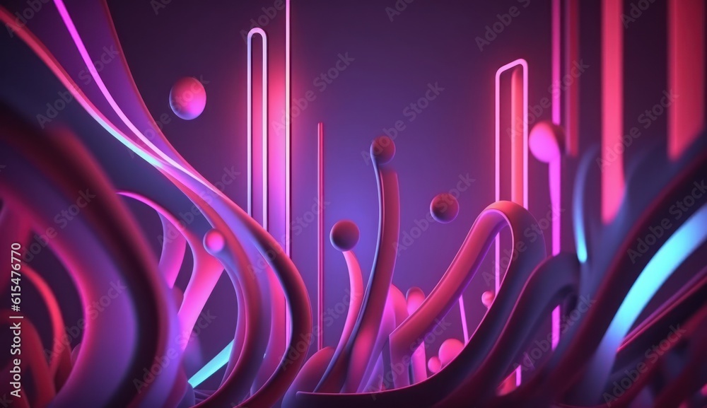 abstract pink blue neon background, unfocused curvy glowing lines and bokeh lights, ultraviolet wall