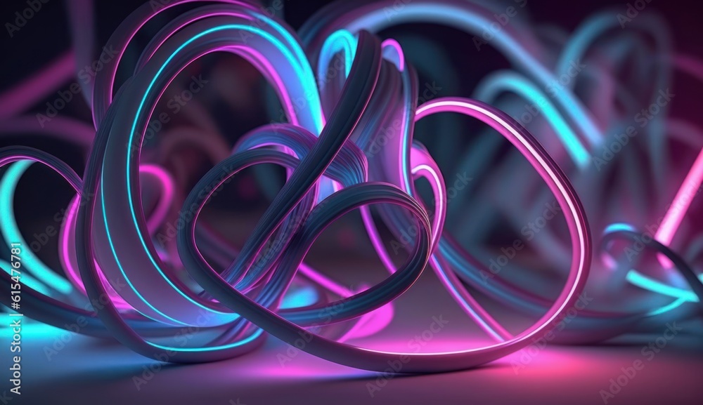 abstract pink blue neon background, unfocused curvy glowing lines and bokeh lights, ultraviolet wall