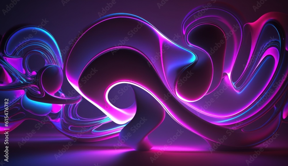 abstract pink blue neon background, unfocused curvy glowing lines and bokeh lights, ultraviolet wall