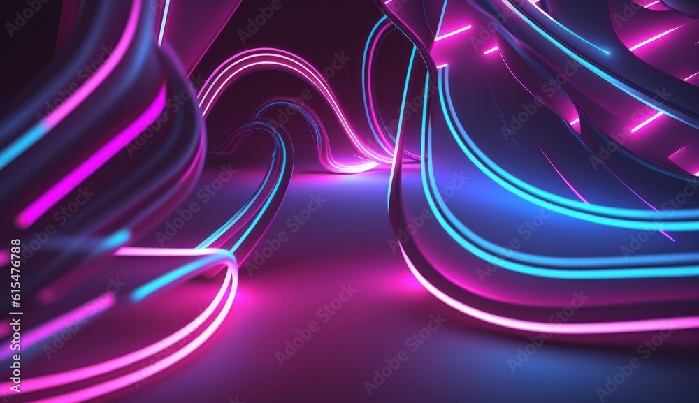 abstract pink blue neon background, unfocused curvy glowing lines and bokeh lights, ultraviolet wall