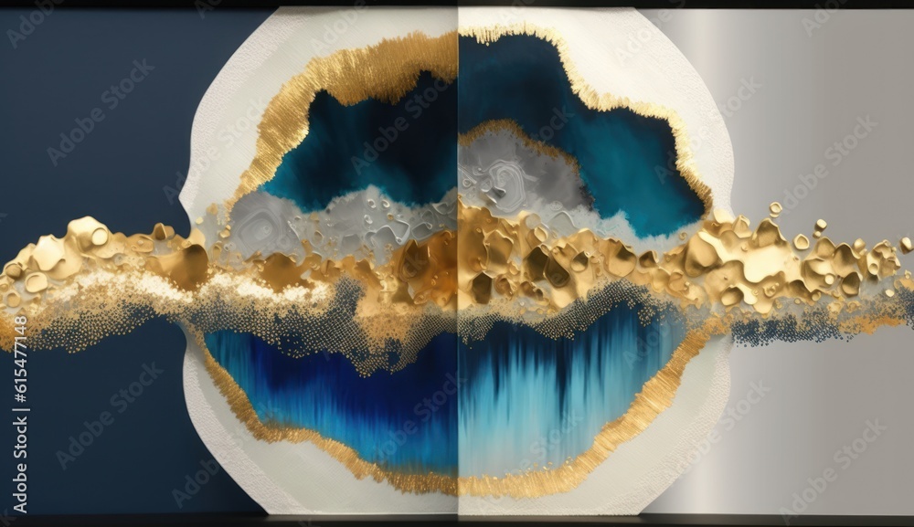 Resin geode and abstract art, functional art, like watercolor geode painting. golden, blue, turquois