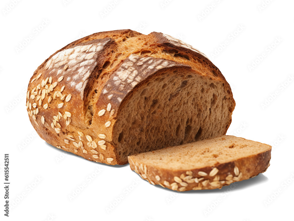 Whole grain bread isolated on transparent or white background, png