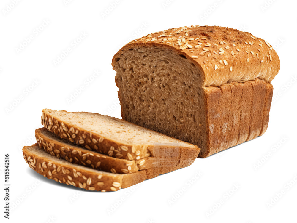 Whole grain bread isolated on transparent or white background, png