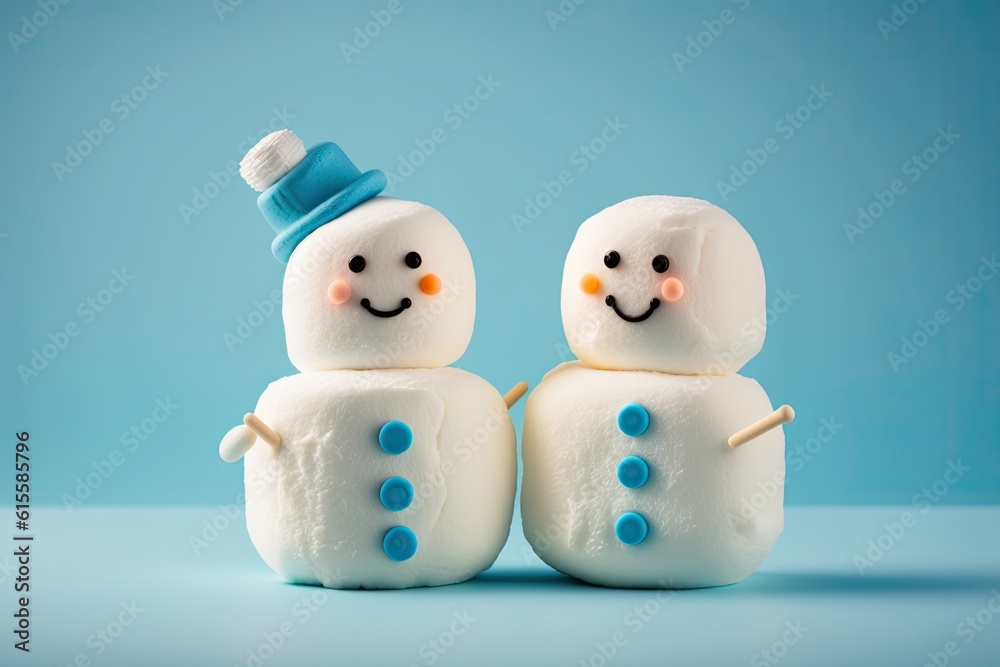 two marshmallow snowmen. Generative AI