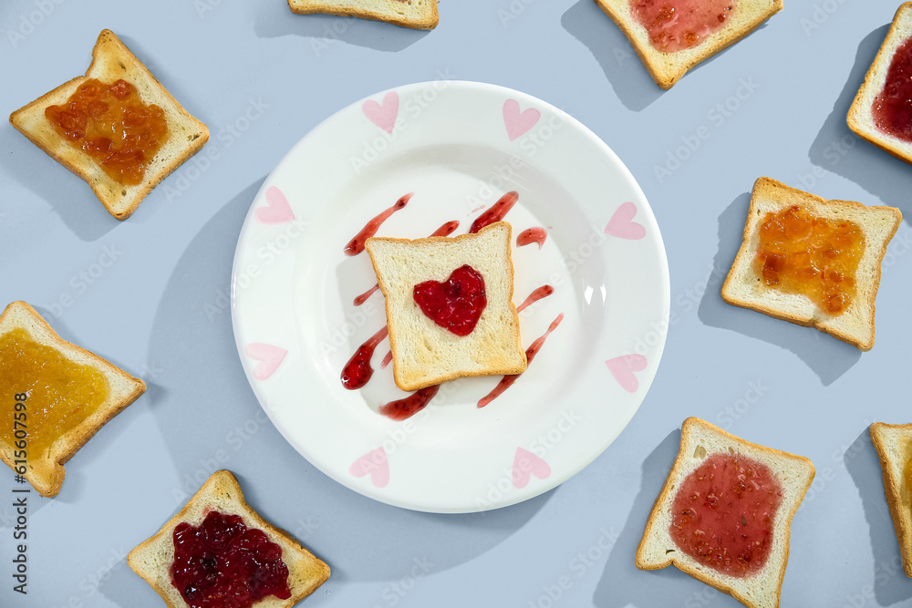 Composition with delicious sweet sandwiches on light background