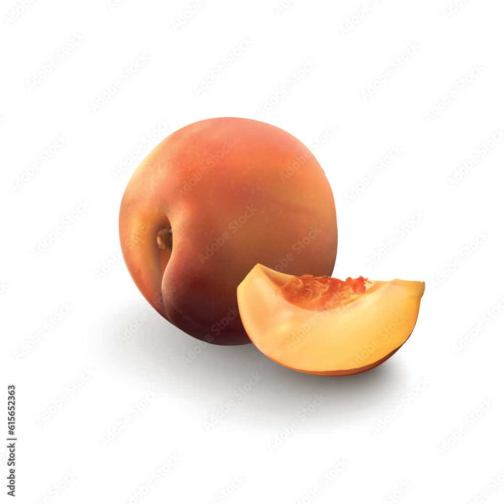 Juicy peach on white background