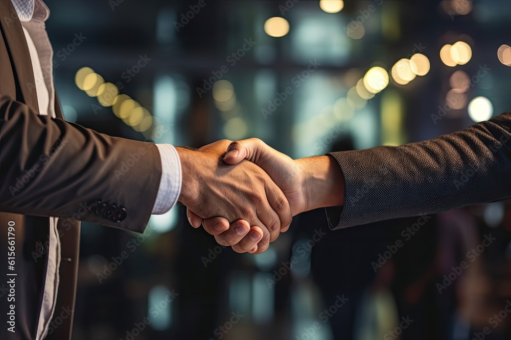 Close-up hand of business partners shaking hands, Celebrating business success. Generative Ai