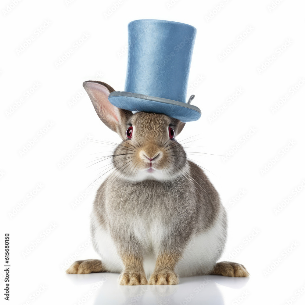 A Rabbit (Oryctolagus cuniculus) in a magicians hat