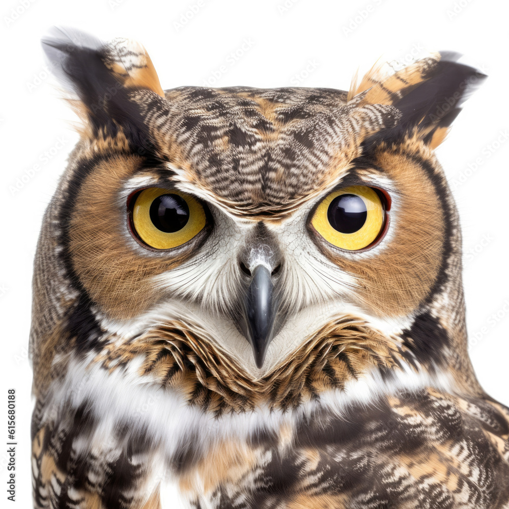 Closeup of a Great Horned Owls (Bubo virginianus) face