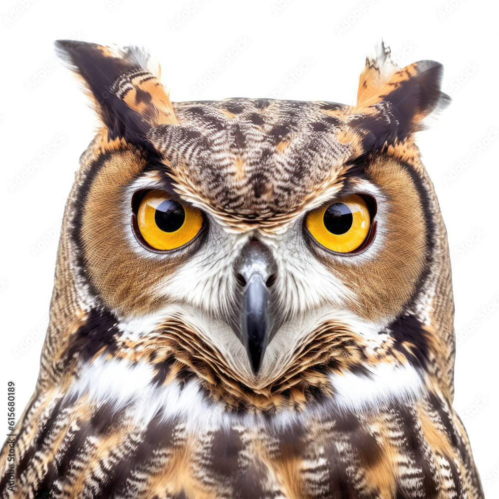 Closeup of a Great Horned Owls (Bubo virginianus) face