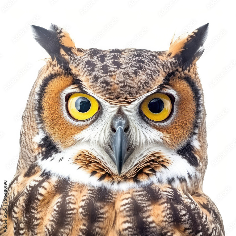 Closeup of a Great Horned Owls (Bubo virginianus) face