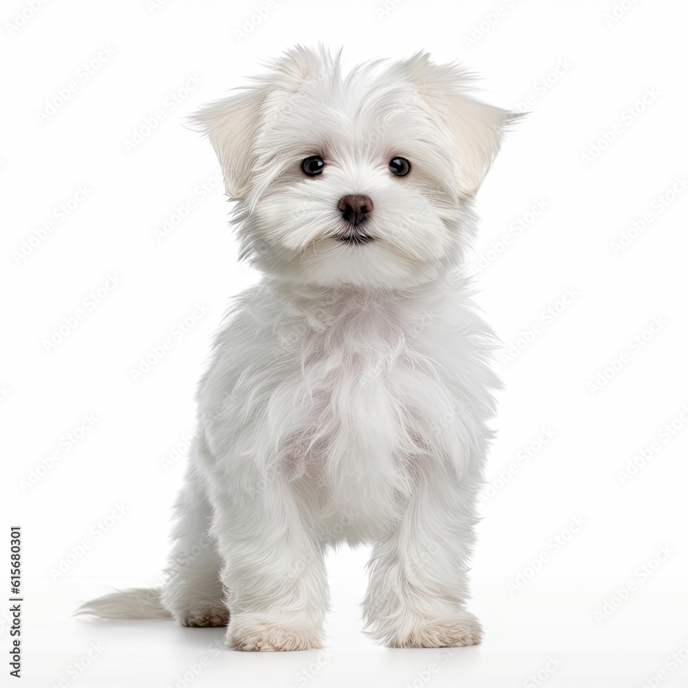 A full body shot of a lovely Maltese puppy (Canis lupus familiaris)