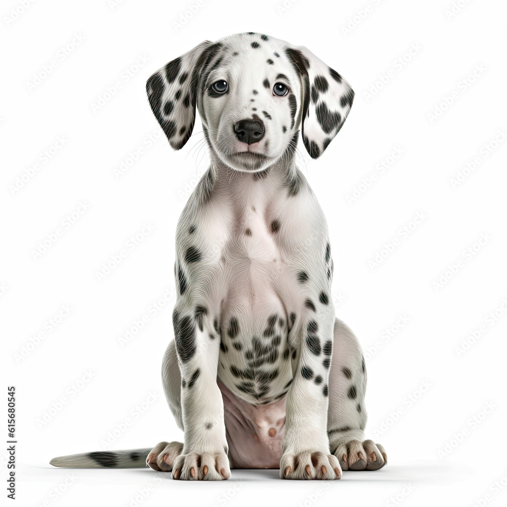 A full body shot of a happy Dalmatian puppy (Canis lupus familiaris)