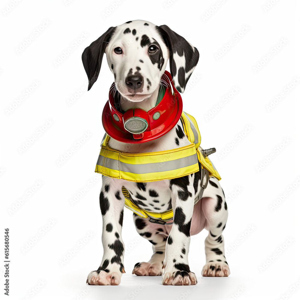 A full body shot of a happy Dalmatian puppy (Canis lupus familiaris)