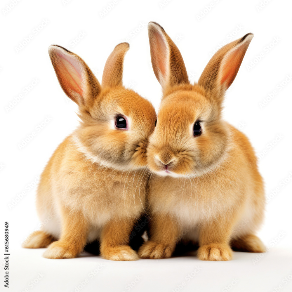 Two bunnies (Oryctolagus cuniculus) nuzzling each other