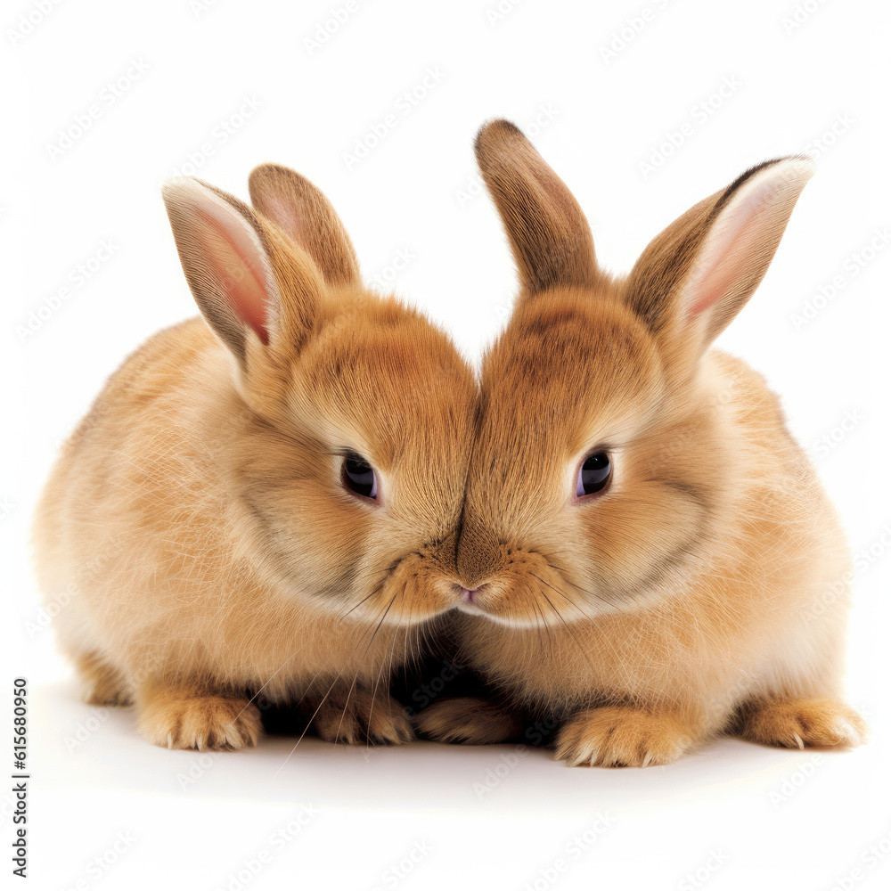 Two bunnies (Oryctolagus cuniculus) nuzzling each other